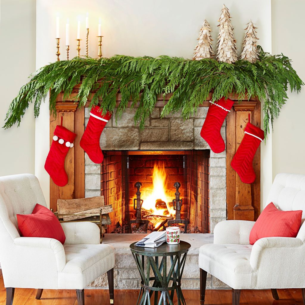 Festive Mantels and Fireplaces