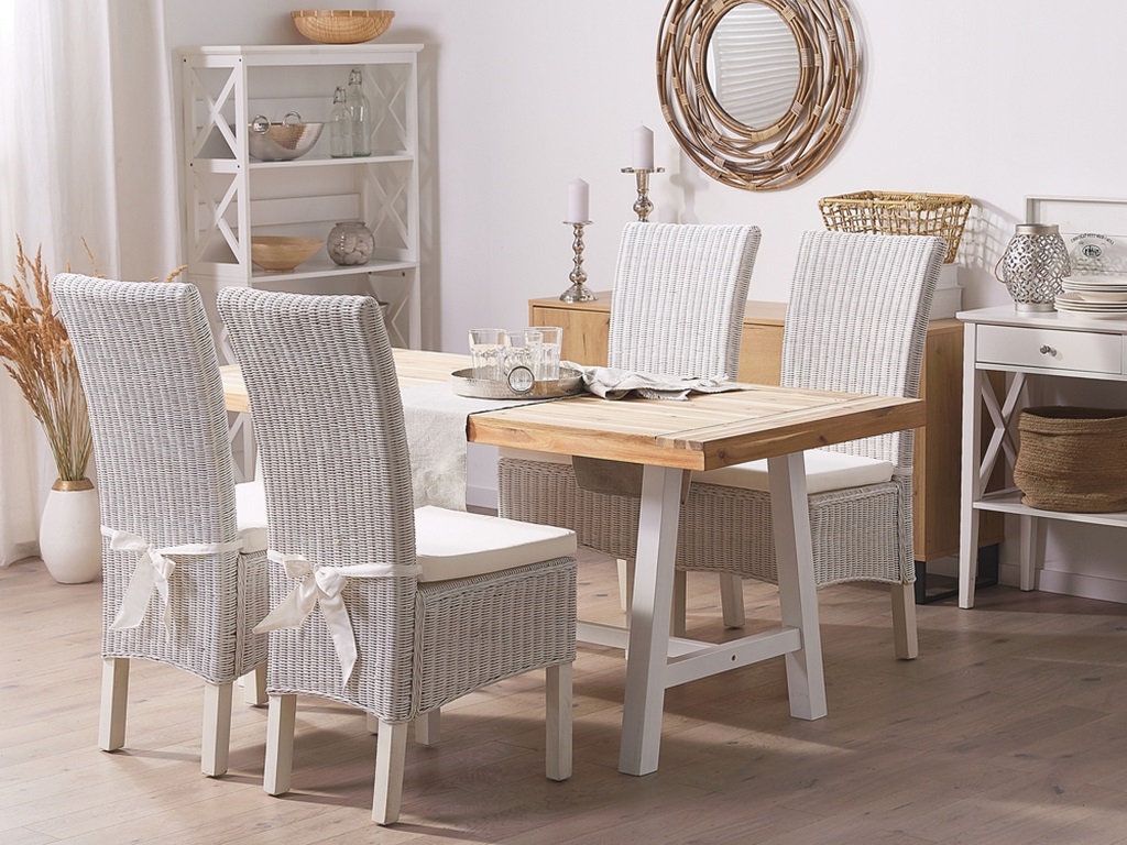 Wood and Rattan Dining Chairs