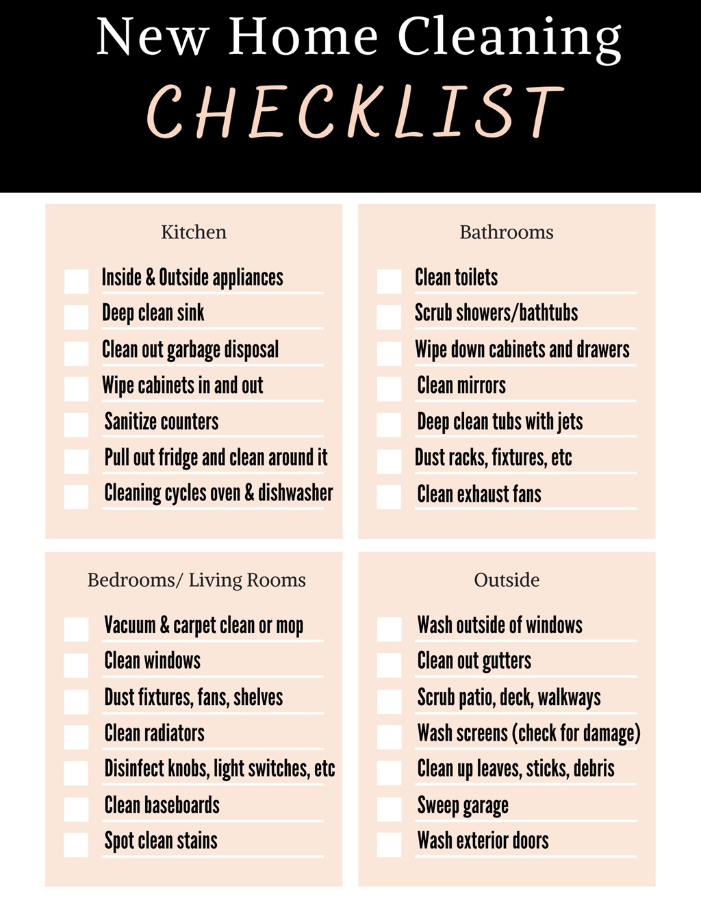 Top To Bottom New Construction Home Cleaning Checklist
