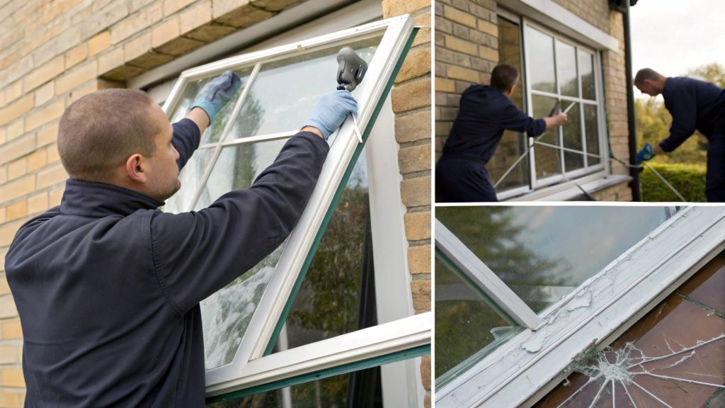 Step-by-step guide on replacing a broken window pane, from removing cracked glass to installing a clear, new pane safely