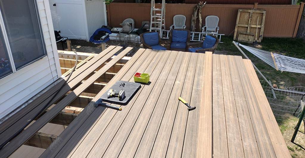 Composite decking installed on a sturdy outdoor deck.