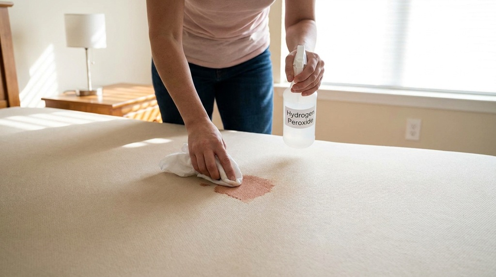 Baking soda paste applied to dried blood stain on mattress surface