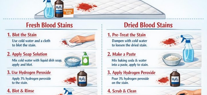Removing fresh blood stain from mattress using hydrogen peroxide