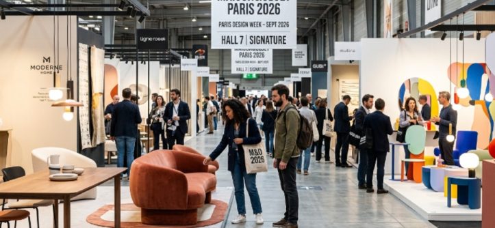 Visitors exploring contemporary furniture and design installations at Maison&Objet Paris 2026 during Paris Design Week