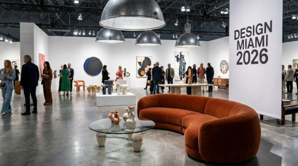 Contemporary designer furniture and art objects on display at Design Miami 2026