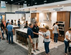 Visitors browsing kitchen displays at the South Florida Home Show