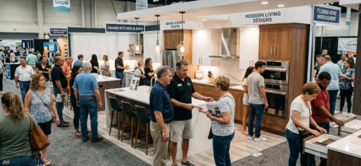 Visitors browsing kitchen displays at the South Florida Home Show